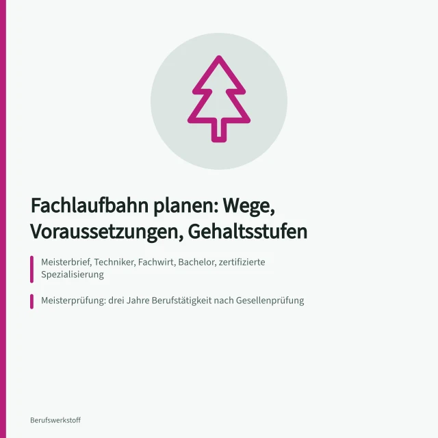 Karte zur Planung einer Fachlaufbahn mit Wegen und Voraussetzungen. Fachlaufbahnen planen mit Wegen, Voraussetzungen und Gehaltsstufen